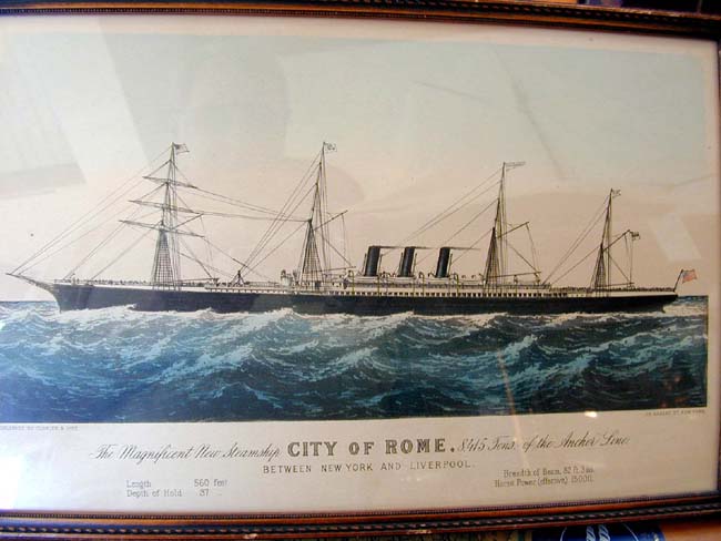 A Late 19th century Currier and Ives Lithograph of the Steamship "City of Rome" circa 1881