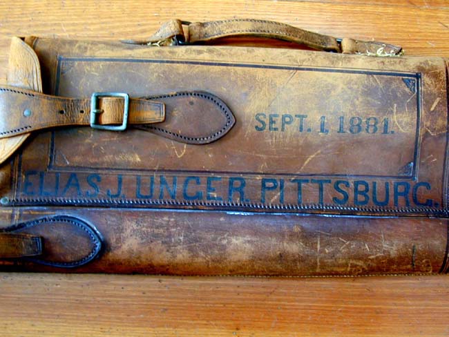 A 19th century Leather 'Shotgun' Carrying Case Stamped "ELIAS UNGER, PITTSBURG, SEPT. 1, 1881