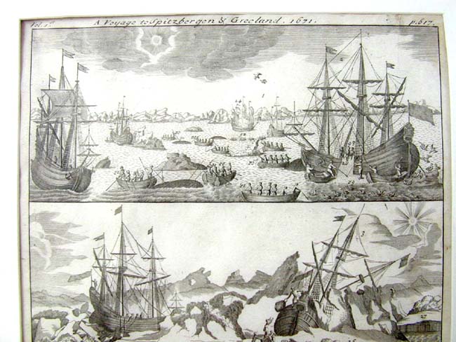 A Rare Late 17th Century Whaling Print plus the Frontispece from John Harris's VOYAGES & TRAVELS Published in 1705 — image 5