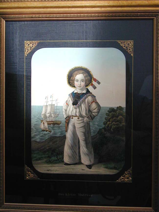 A Beautiful Pair of Antique Decoupage Handcolored Lithographs of a Sailor Boy and a Young Girl. — image 4