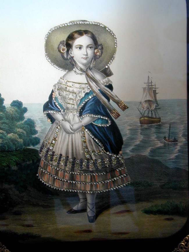 A Beautiful Pair of Antique Decoupage Handcolored Lithographs of a Sailor Boy and a Young Girl. — image 5