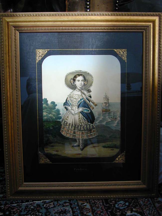 A Beautiful Pair of Antique Decoupage Handcolored Lithographs of a Sailor Boy and a Young Girl. — image 2
