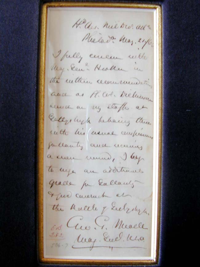 A Letter signed by Civil War Maj. Genl. George Meade Recommending a Staff Officer for Gallantry  — image 2