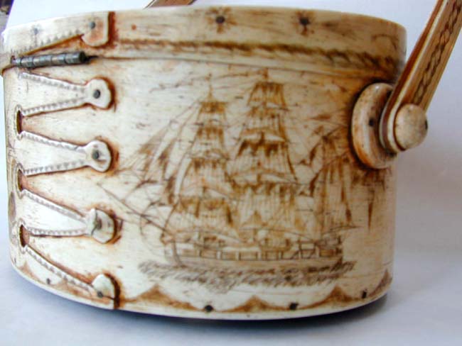 A Fantastic Scrimshawed Whalebone and Whale Ivory Oval Lidded Ladies "Ditty Box" Purse Circa 1950 — image 3