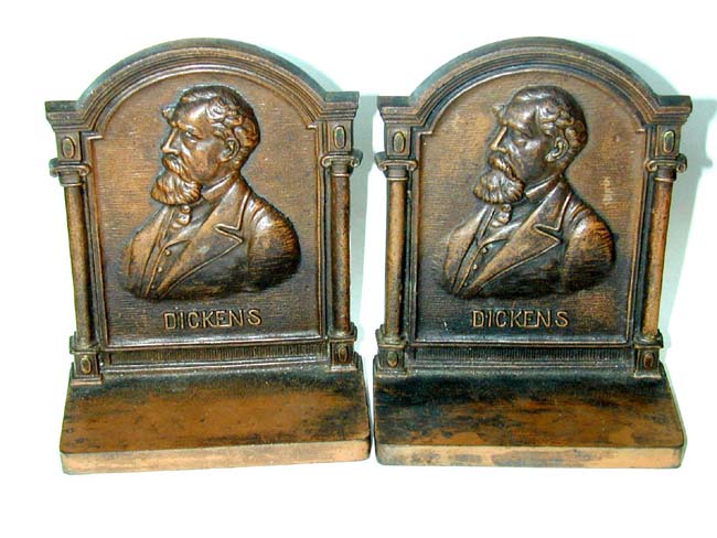 A Pair of Antique "Charles Dickens" Bookends made by Bradley & Hubbard circa 1920.