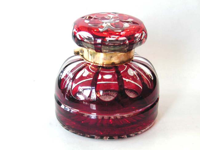 A Fabulous Quailty Ruby Glass Inkwell circa 1890.