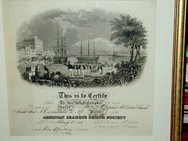 A Fine 'American Seamen's Friend Society' certificate Dated Feb. 8, 1844