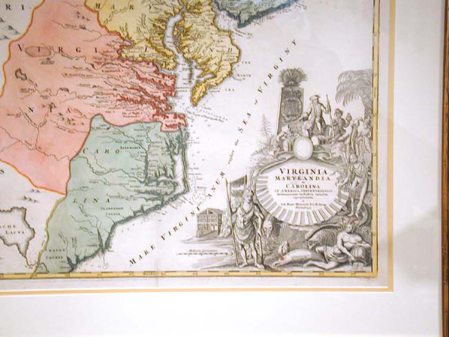 A Fine and Rare Early 18th century Map of Virginia, New Jersey and the Carolinas by Homann Ca. 1714