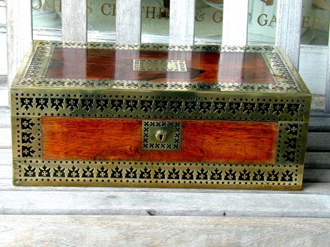 An English Regency Period Rosewood Writing Box With Decorative Pierced Brass Banding Circa 1820 — image 2