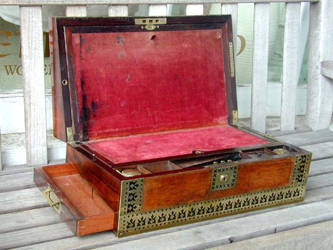 An English Regency Period Rosewood Writing Box With Decorative Pierced Brass Banding Circa 1820 — image 3