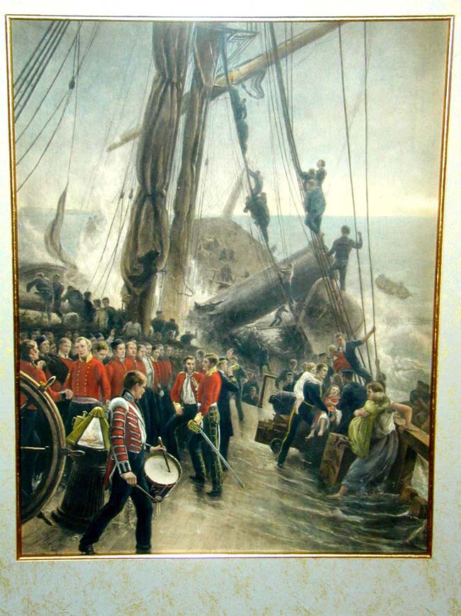 A Framed Lithograph of The Tragic Final Voyage of HMS Birkenhead in 1852.