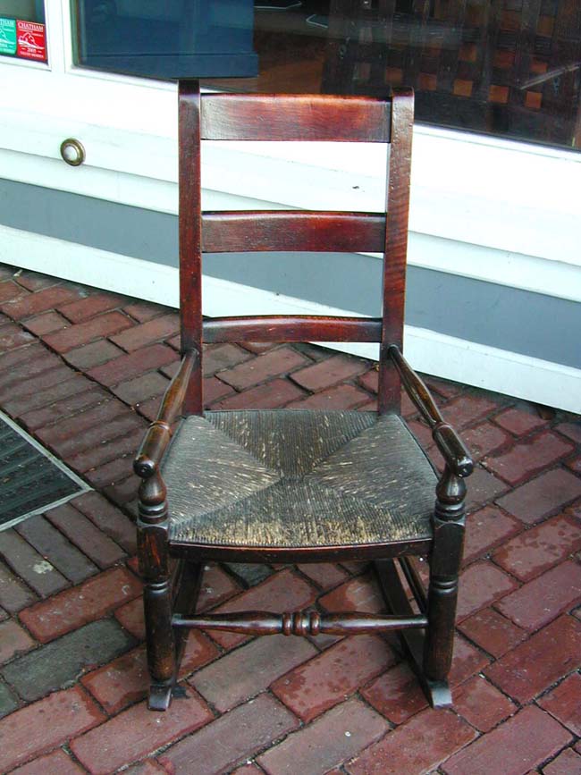 An Early 19th Century English Oak Child's Rocking Chair With Original Rush Seat — image 2